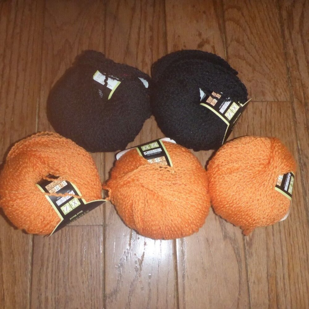 5 Balls Sensations Bellezza Collection Stellina Wool Blend Yarns Black & Orange